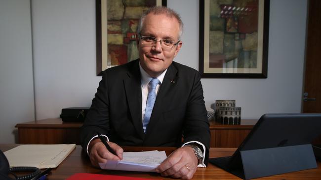 Treasurer Scott Morrison in his office at the Treasury in Canberra. Picture: Kym Smith