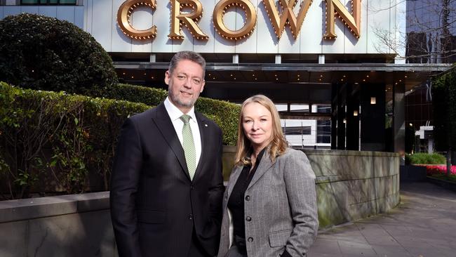 Crown Resorts chief executive Ciaran Carruthers with the company’s group EGM Responsible Gambling, Dr Jamie Wiebe who has launched its new responsible gambling program. Picture: NCA NewsWire / Nicki Connolly