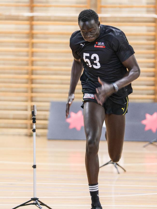 Leek Alleer showed off his freakish athletic traits at the draft combine. Pictures/Russell Millard