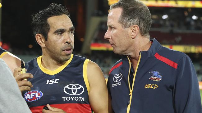 Eddie Betts with Don Pyke after the Round 22 loss. Pic: Sarah Reed