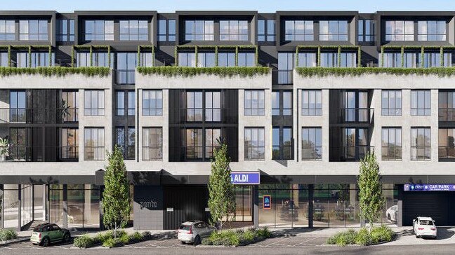 The new apartment development coming to 5 Erica Avenue Boronia, including a new Aldi store.