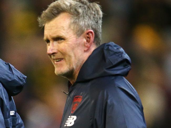 AFL Round 6. 24/04/2019. Richmond v Melbourne at the MCG.  Melbourne's coach Simon Goodwin with assistant coach Brendan McCartney at  3\\4 time  . Pic: Michael Klein.