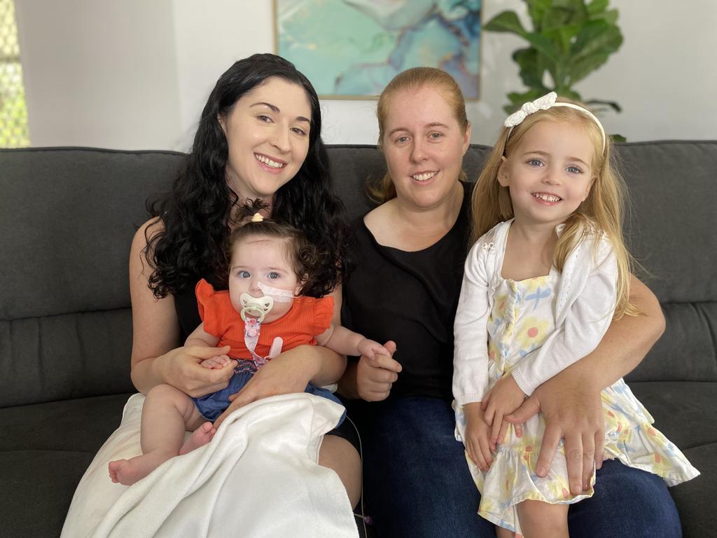 Mackay parents Angelica Grech and Simone Gallagher with their daughters, six-month-old Ariella and three-year-old Seraphina. Picture: Contributed