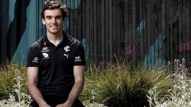 MELBOURNE, AUSTRALIA - NOVEMBER 28: Sam Philp of Carlton poses for a photo during a AFL Draft media opportunity at Docklands Park on November 28, 2019 in Melbourne, Australia. (Photo by Darrian Traynor/Getty Images)