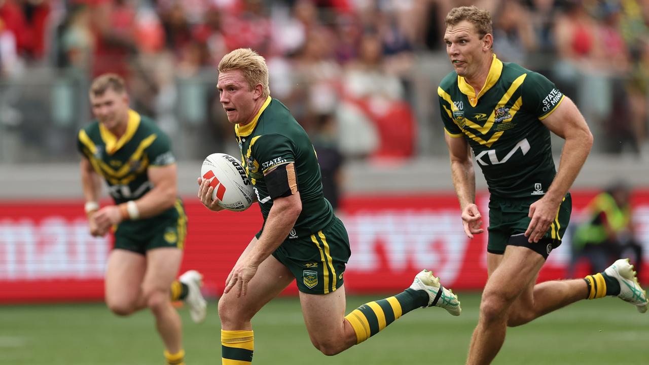 Tom Dearden and Tom Trbojevic put on a clinic for the Kangaroos. (Photo by Matt King/Getty Images)