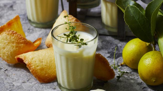 Yum: lemon thyme possets with langues de chat. Picture: Guy Bailey