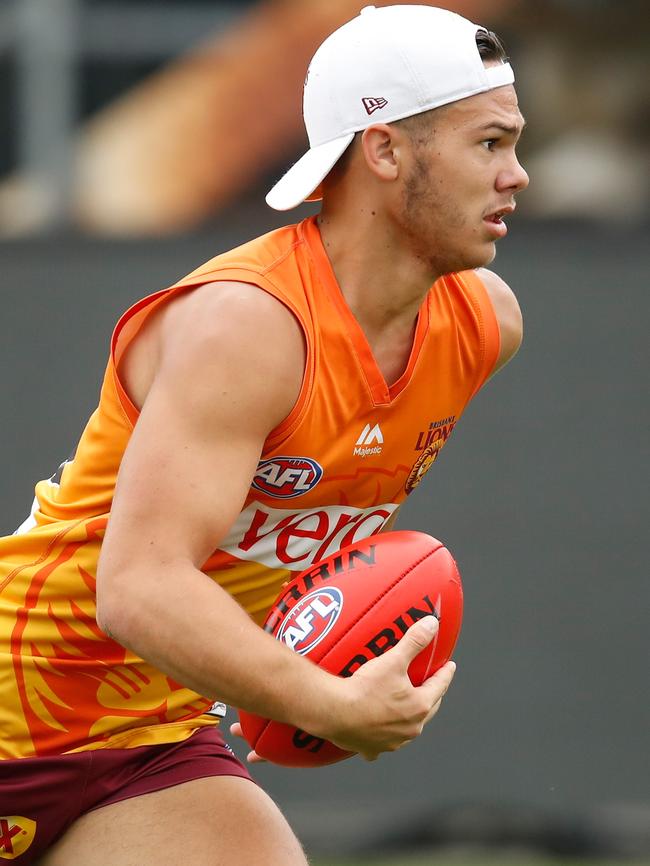 LAUNCESTON, AUSTRALIA - DECEMBER 19: Cameron Rayner of the Lions in action during the Brisbane Lions AFL pre-season training session at University of Tasmania Stadium on December 19, 2017 in Launceston, Australia. (Photo by Michael Willson/AFL Media/Getty Images)