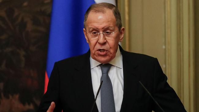 Sergei Lavrov meets the media in Moscow on Saturday. Picture: AFP