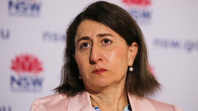 Premier Gladys Berejiklian provides a Covid-19 update on Sunday, the last time she is to appear daily at the announcements. Picture: NCA NewsWire / Gaye Gerard