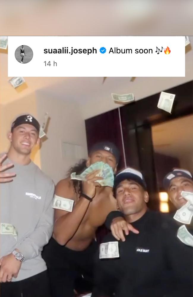 Roosters rappers Joseph Manu, Sitili Tupouniua, Siua Wong and Joseph Aukuso-Suaalii. Pic: Instagram