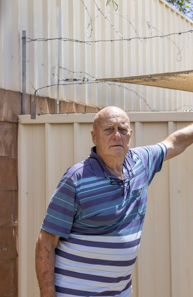 Gavin Carpenter lives on Bokhara St, Larapinta, and has been broken into many times. He has cameras and Barbwire around the property. Picture: Grenville Turner