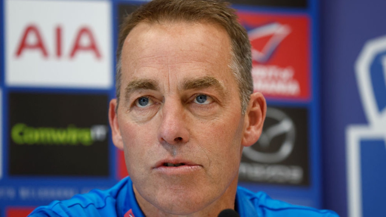 MELBOURNE, AUSTRALIA - AUGUST 19: Alastair Clarkson speaks to the media during a North Melbourne Kangaroos AFL Media Opportunity at Arden Street Ground on August 19, 2022 in Melbourne, Australia. Clarkson has agreed to coach the North Melbourne Football Club for the next five seasons, officially beginning on November 1, 2022. (Photo by Darrian Traynor/Getty Images)