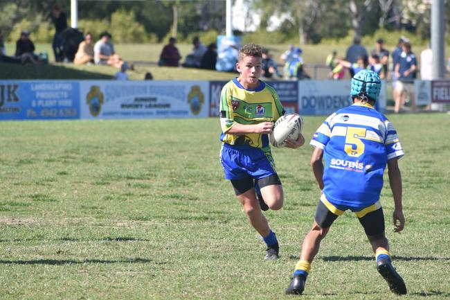 Cooper Pullen in the Wanderers v Souths Sharks final in the RLMD U13s division in Mackay. August 14, 2021. Picture: Matthew Forrest