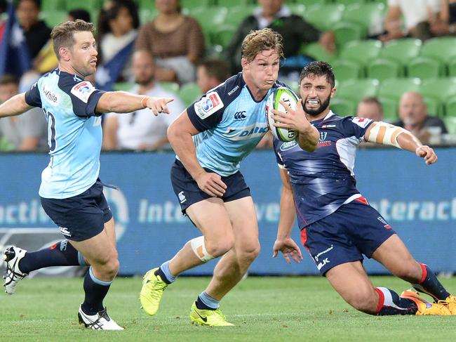 Michael Hooper during the Round 5 Super Rugby match between the Melbourne Rebels and the NSW Waratahs at AAMI Park in Melbourne, Friday, March 24, 2017. (AAP Image/Mal Fairclough) NO ARCHIVING, EDITORIAL USE ONLY