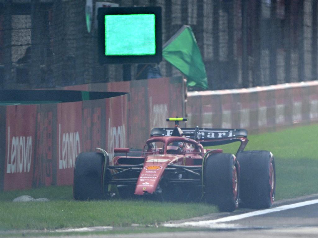 Ferrari's Spanish driver Carlos Sainz Jr sits on the side of the track during the qualifying session. Picture: AFP