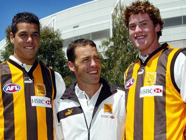 Clarkson with Lance Franklin and Jarryd Roughead in 2004.