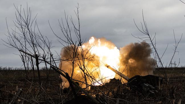 Ukrainian servicemen of an artillery unit fire towards Russian positions on the outskirts of Bakhmut, eastern Ukraine on December 30. Picture: Sameer Al-Doumy / AFP