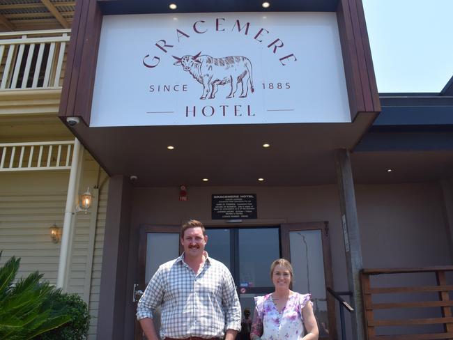 Stuart Horner with general manager Kyha Parmenter in the sports bar at the Gracemere Hotel.