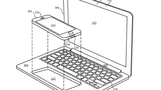 Apple has patented a "dumb" Macbook dock that would work with the iPhone or iPad providing the smarts. pic US Patent Office