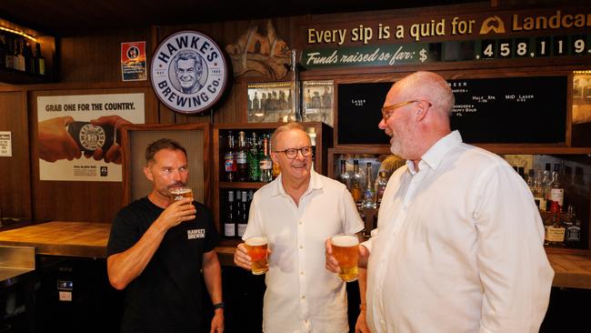 Prime Minister Anthony Albanese sells his latest beer policy at the Bob Hawke Beer and Leisure Centre in Marrickville. Picture: NewsWire/ Tim Pascoe