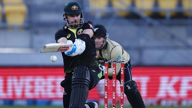 Australia’s captain Aaron Finch powered his team to victory over New Zealand. Picture: AFP