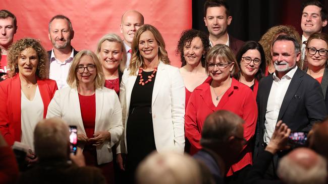 Labor leader Rebecca White with Labor members and candidates. Picture: Nikki Davis-Jones