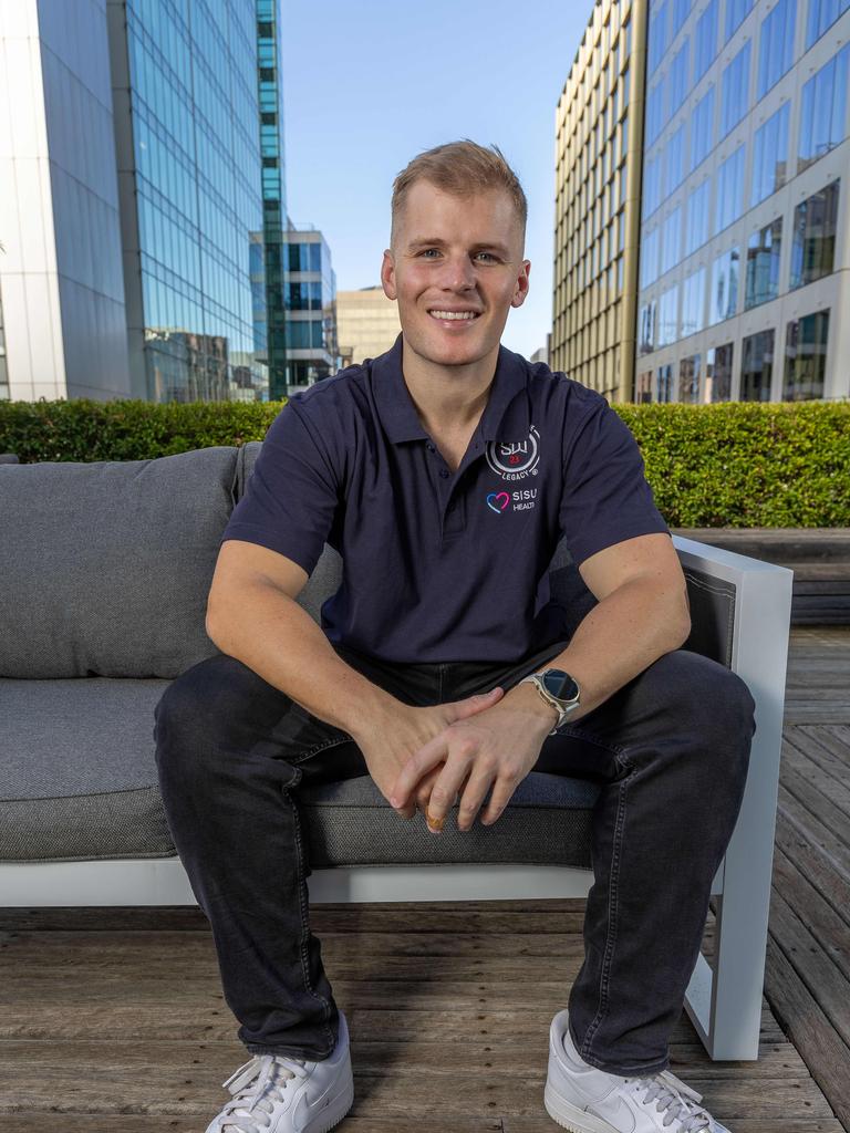 Jackson Warne in Adelaide ahead of the Gather Round for his free heart health checks for the public. Picture: Ben Clark