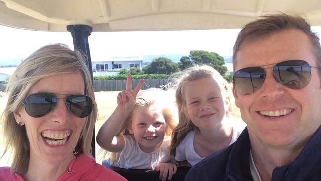 Angie Cunningham with husband Pat and daughters Sophie and Maggie. Picture: Supplied