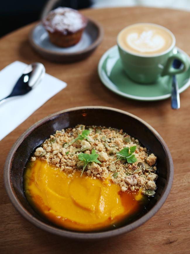 Sweet pumpkin porridge with sultanas and maple. Picture: Rebecca Michael