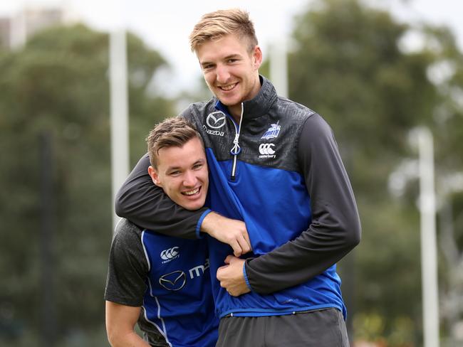 Turner with Kangaroos teammate and housemate Sam Durdin. Picture: Alex Coppel