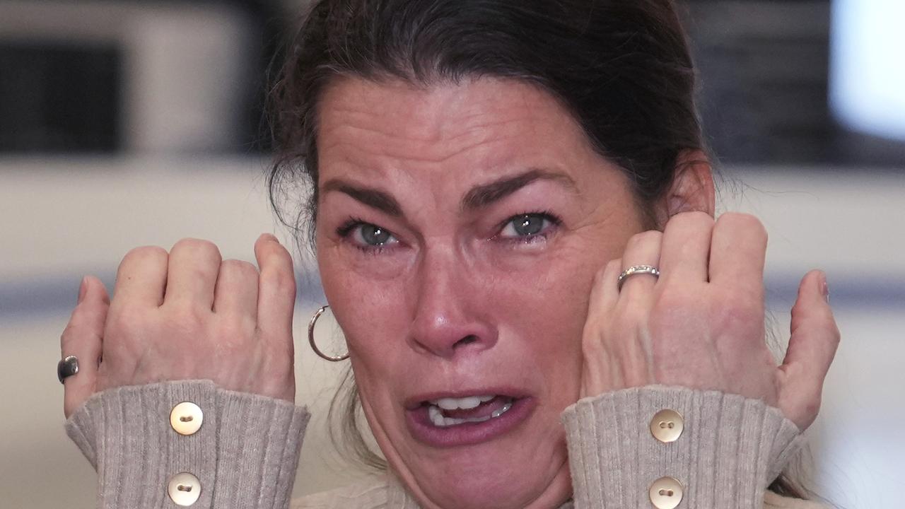 Former Olympic skater Nancy Kerrigan tries to hold back her emotions while addressing the media at The Skating Club of Boston. AP Photo/Charles Krupa.