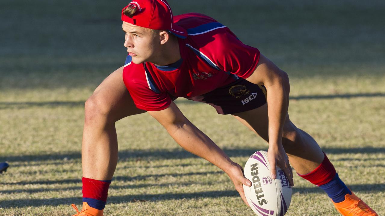 Jake Simpkin trains with the Darling Downs Under 18's rugby league team. Wednesday, 23rd May, 2018. Photo: Nev Madsen