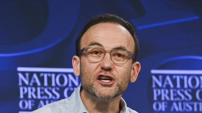 Adam Bandt, Australian Greens Leader addresses the National Press Club of Australia in Canberra on "The Greens' plan to take on corporate greed and build a better life for all of us". Picture: NewsWire / Martin Ollman