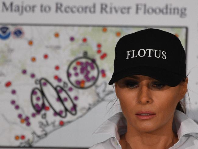 US First Lady Melania Trump listens during a firehouse briefing on Hurricane Harvey in Corpus Christi, Texas on August 29, 2017. Picture: AFP.