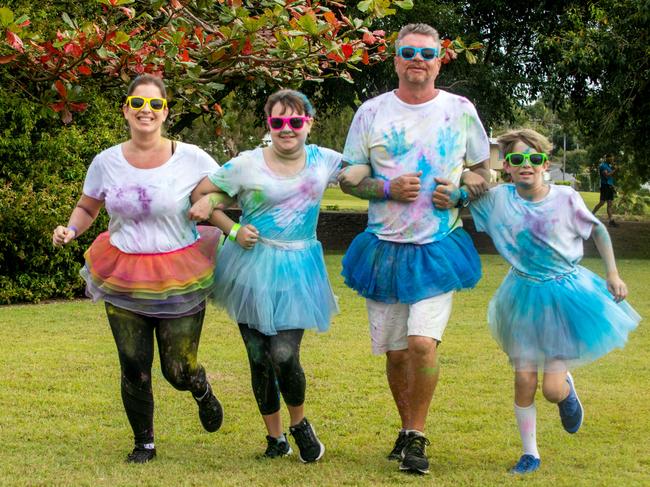 Jade, Alexis, Brenden and Hudson Jackson from South Mackayat the Mackay Colour Run 2021. Picture: Michaela Harlow