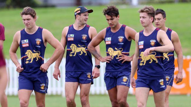 Brisbane players make their way off North Port Oval after a hitout in a slightly colder environment. Picture: Michael Klein