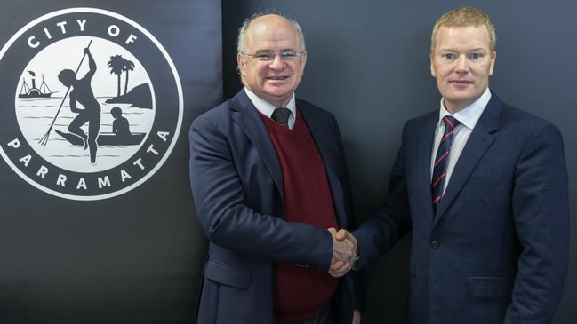 Parramatta Lord Mayor Andrew Wilson with Mark Stapleton shortly after the latter’s appointment last year.