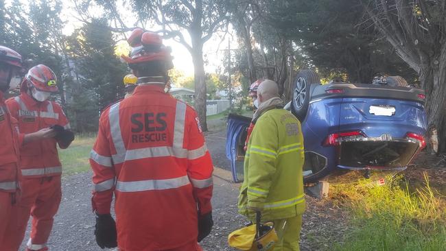 Beechworth SES Unit volunteers helping when a car rolled over in late January.