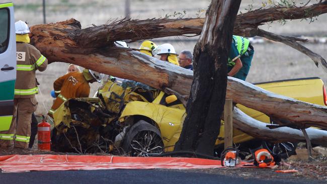 The scene of the fatal crash at Brukunga. Picture: Phil Williams