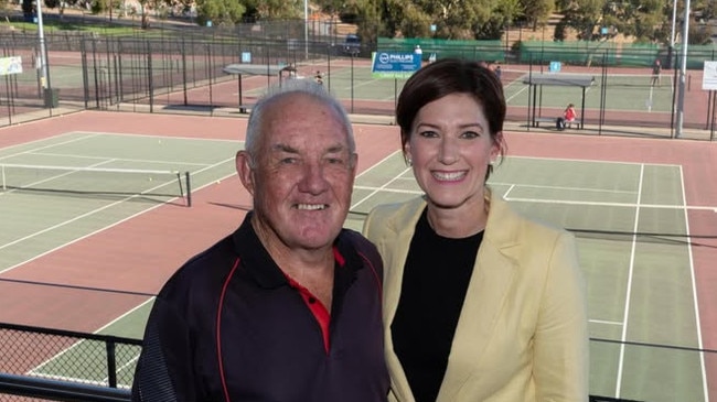Nicolle Flint (R) at Seacliff Tennis Club. Picture: Facebook Caption: Louise