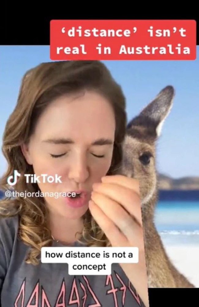 The expat can’t get her head around how big Australia is. Picture: TikTok/thejordanagrace