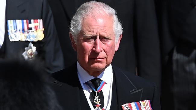 Prince Charles walks behind his father’s coffin. Picture: Getty Images.