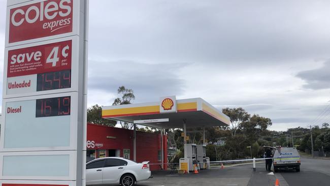 Police have established a crime scene at a Blackmans Bay service station. Picture: MATT THOMPSON