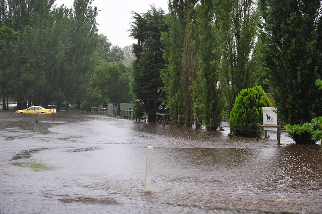 <p>The Campaspe River floods the Kyneton racecourse.</p> <p>Picture: Zoe Phillips</p>