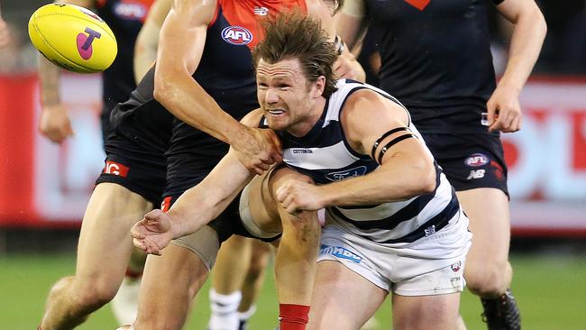 The Demons targeted Patrick Dangerfield and made life hard for him. Picture: Michael Klein