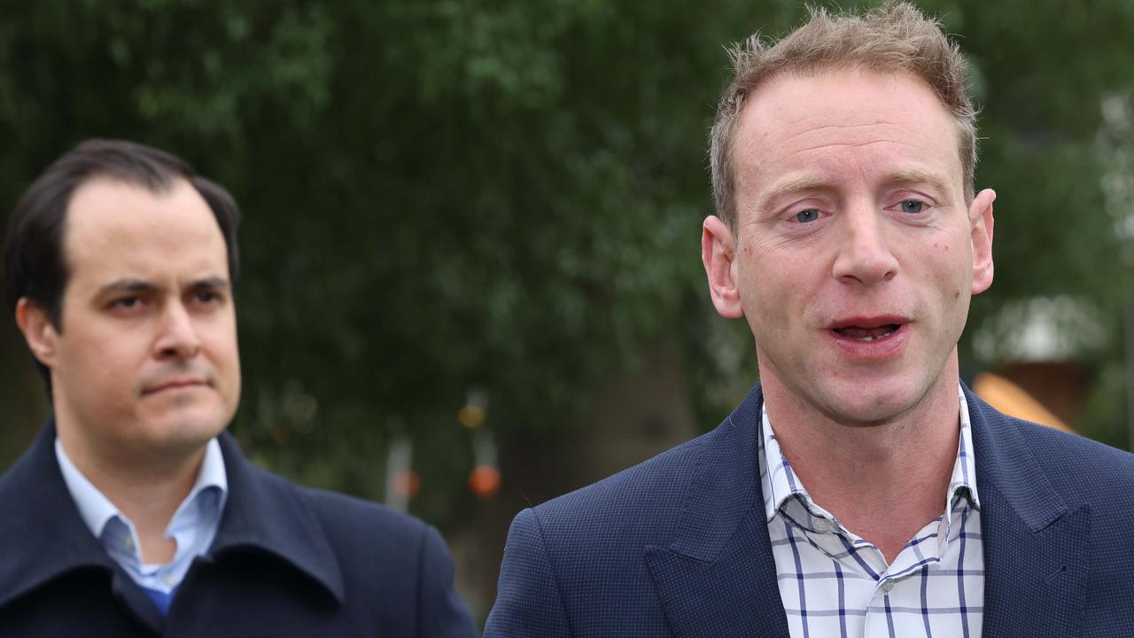 David Speirs, who has come under pressure over his leadership, with frontbencher Vincent Tarzia. Picture: Russell Millard Photography