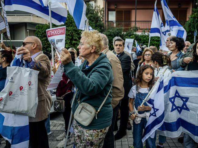 Demonstrators outside the Israeli Embassy in Athens. Picture: AFP