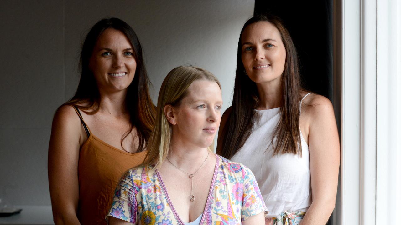 Sheri D'Rosario (centre) with sisters Renee and Jacalyn Scott at Bangalow Bowling Club on Thursday, December 3. Some of the Looking for Theo Hayez group joined a video call for the announcement of the 2020 Volunteer of the Year Awards. They were among the finalists. Picture: Liana Boss