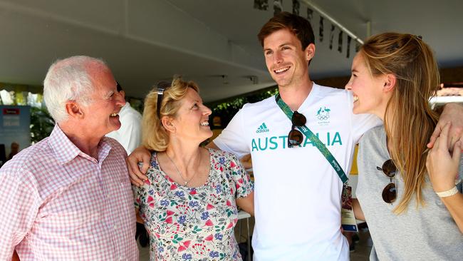 Tom and Mollie Kavanagh meet up with their son Angus Kavanagh and his girlfriend Adinda Gribben as Athletes gather at the "Edge", the Australian Olympic team meeting place in Rio for training and to relax.