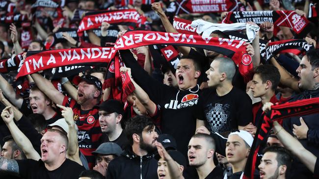 Western Sydney Wanderers fans during an A-League Sydney derby match against Sydney FC. Picture. Phil Hillyard